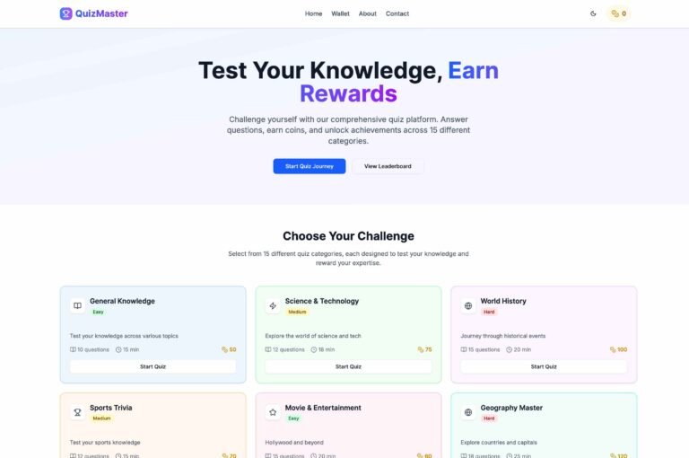 Quiz Tool with Coin System AdSense Approval Script